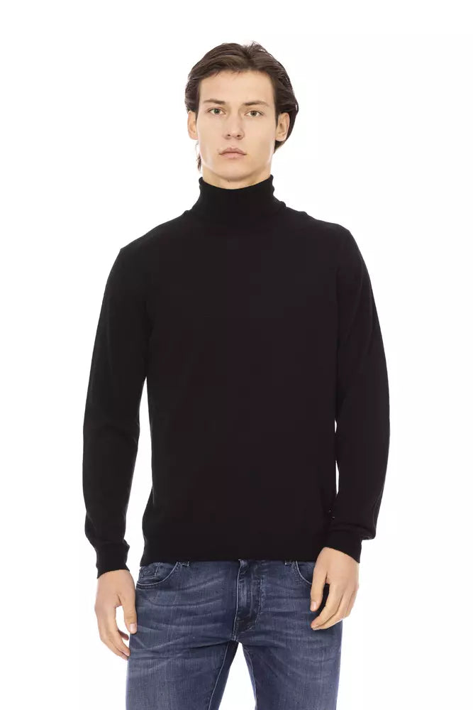 Black Fabric Men Sweater Turtleneck