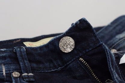 Blue Cotton Low Waist Slim Fit Women Casual Denim Jeans