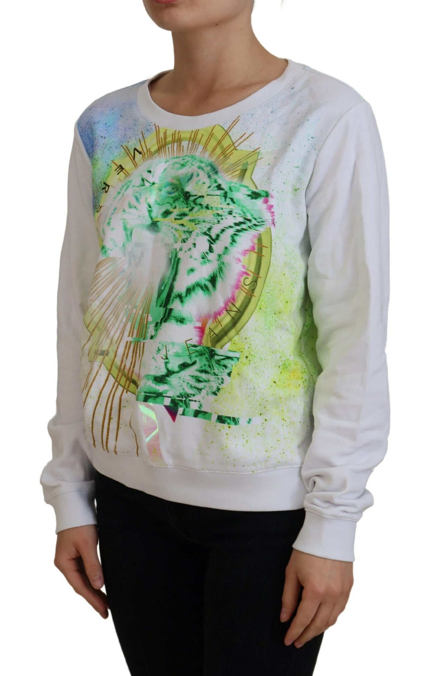 White Graphic Print Long Sleeves Sweater