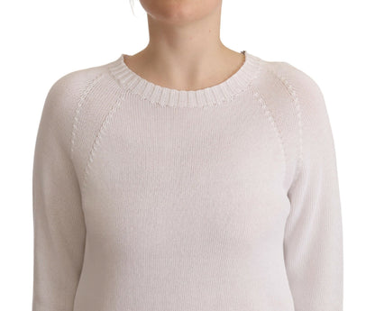 White Long Sleeves Crewneck Pullover Sweater
