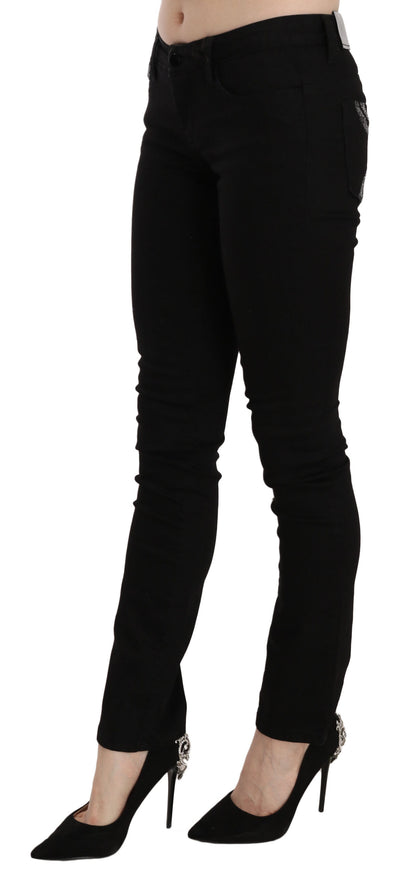 Black Sequined Mid Waist Slim Fit Denim Jeans