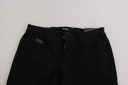 Black Sequined Mid Waist Slim Fit Denim Jeans