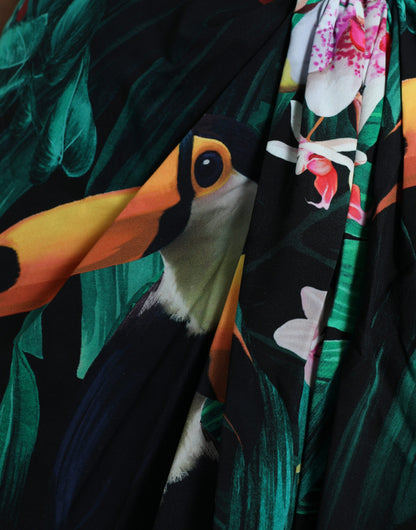 Green Tropical Jungle Print One Shoulder Midi Dress