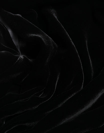 Black Velvet Fitted Padded Shoulder Blouse Top