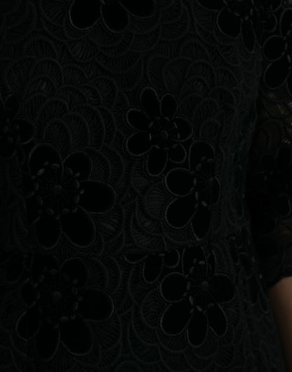 Black Floral Lace Cotton Bodycon Dress