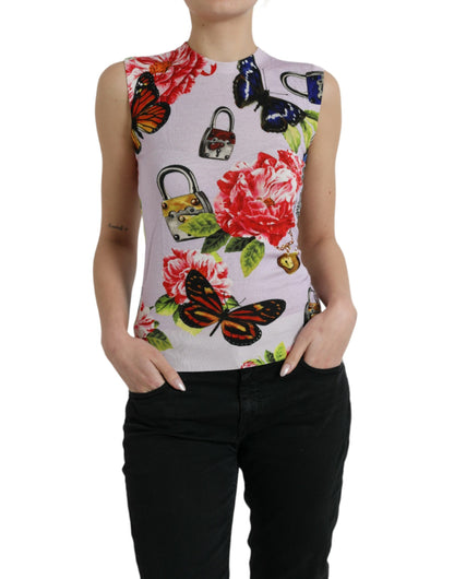 Multicolor Floral Padlock Butterfly Tank Top