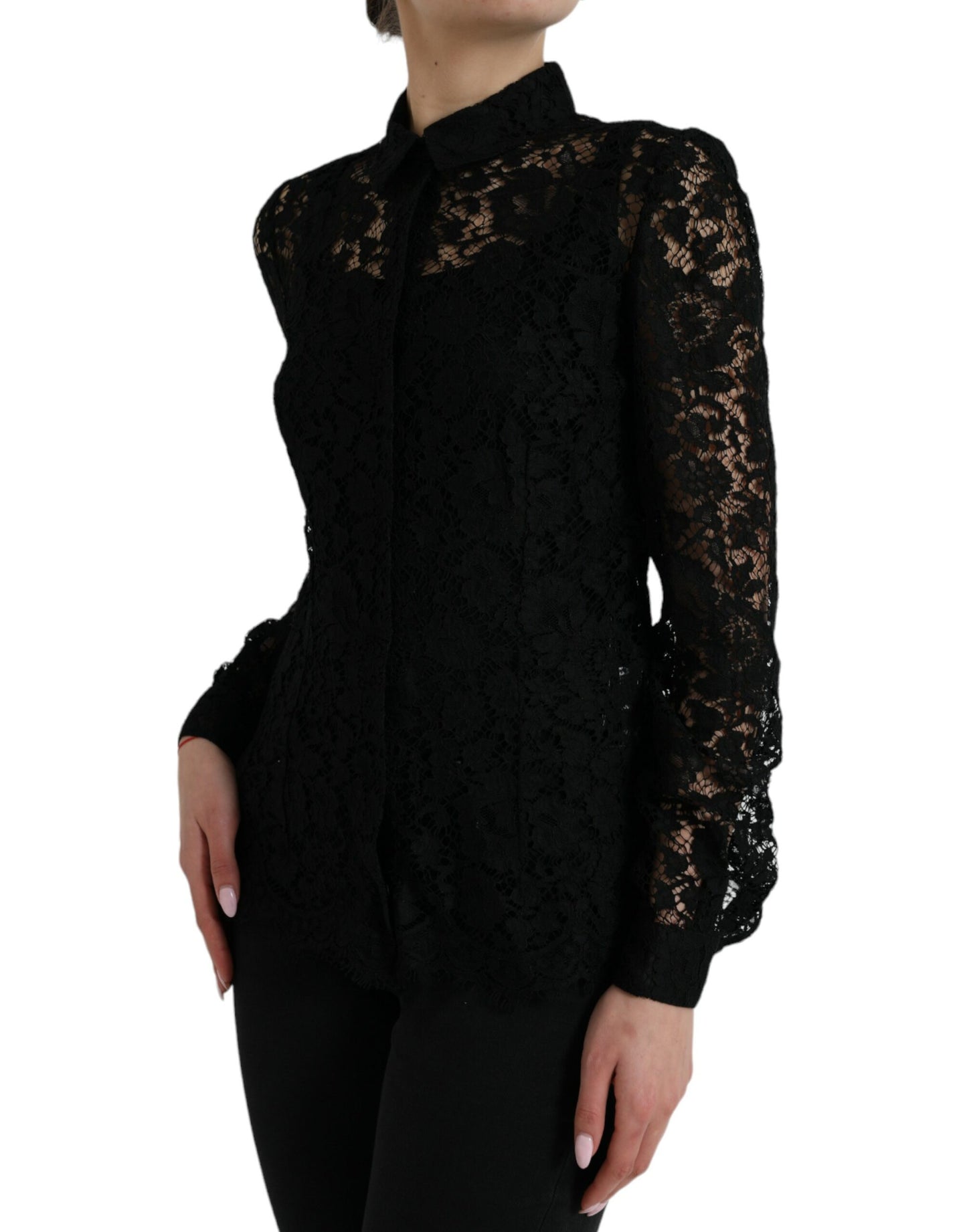 Black Floral Lace Long Sleeves Blouse Top