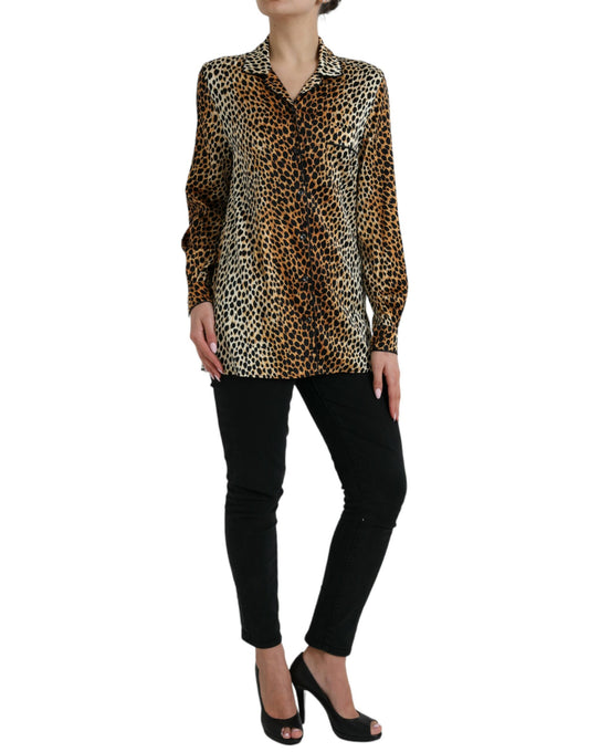 Brown Leopard Print Long Sleeves Blouse Top