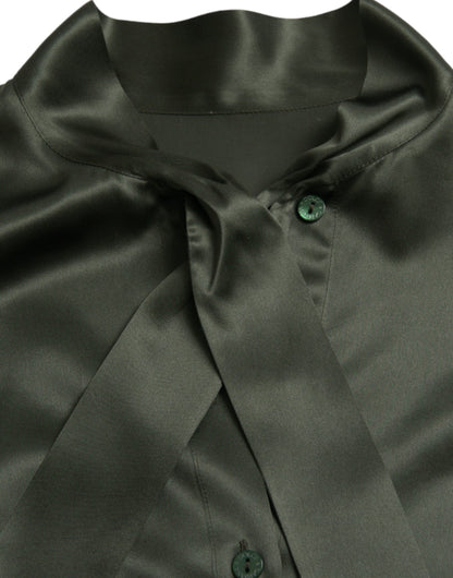 Gray Long Sleeves Ascot Collar Blouse Top