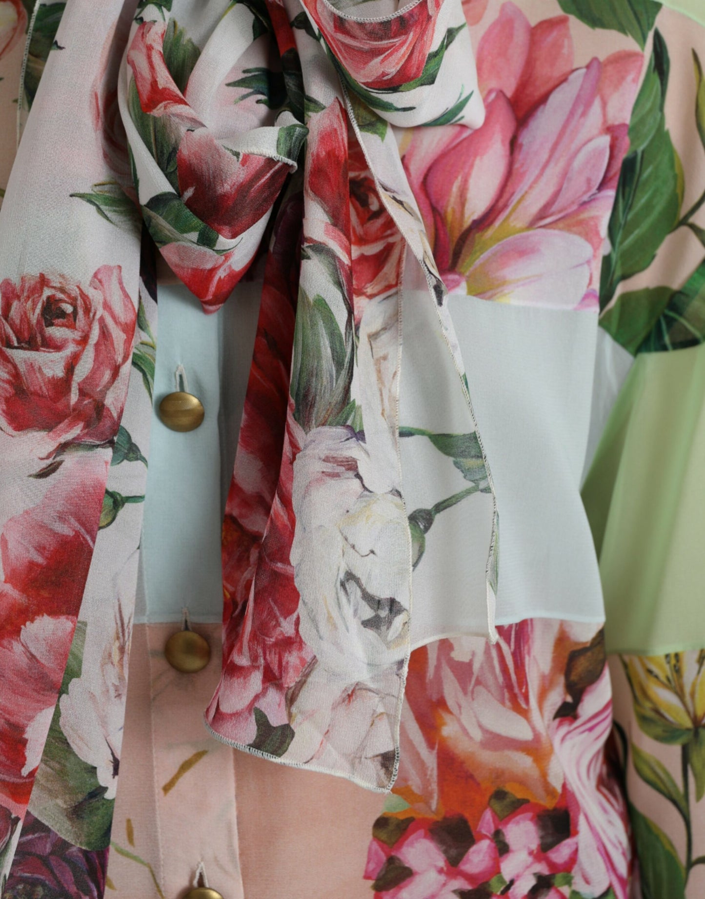 Multicolor Floral Patchwork Ascot Collar Top