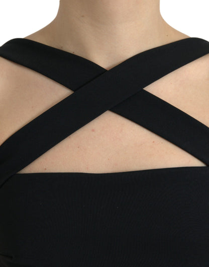 Black Sheath Halter Sleeveless Midi Dress