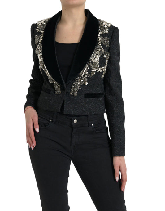 Black Crystal Embellished Overcoat Jacket