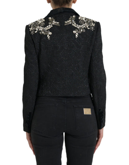 Black Crystal Embellished Overcoat Jacket