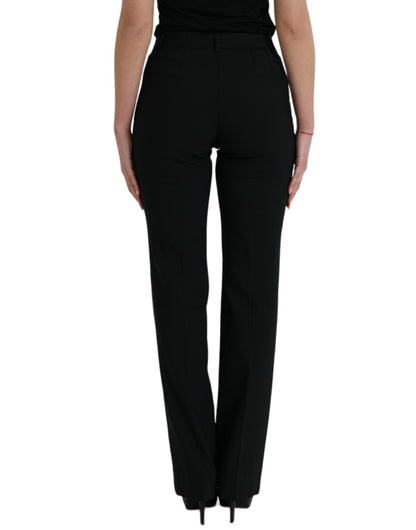 Black Wool Mid Waist Tapered Pants