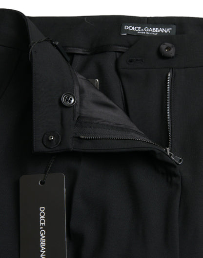 Black Wool Mid Waist Tapered Pants