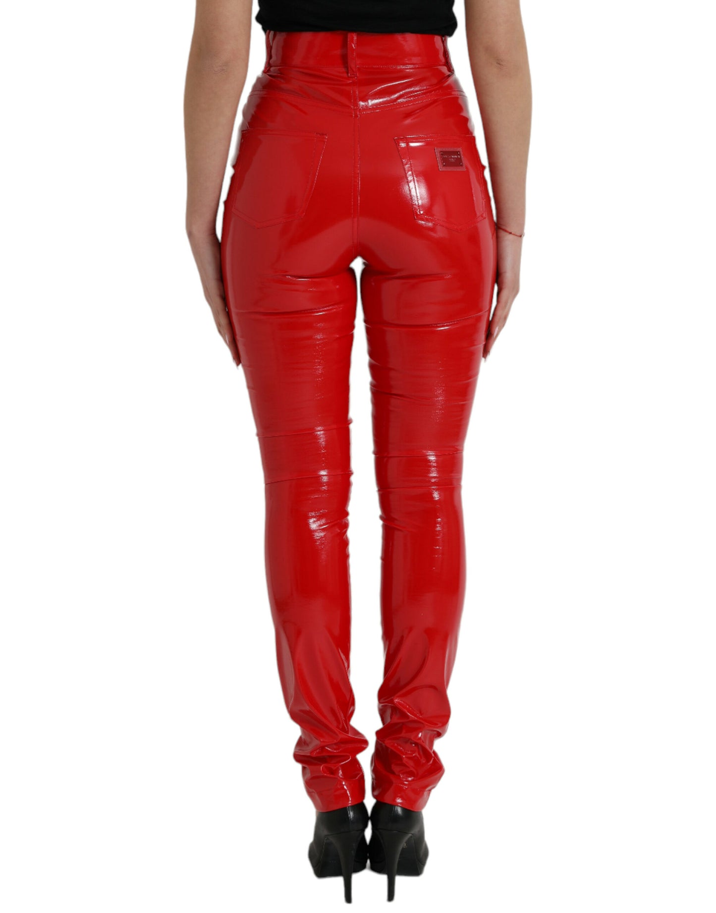 Shiny Red High Waist Skinny Pants