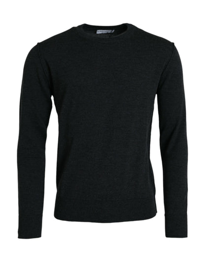 Dark Gray Wool Crew Neck Pullover Sweater