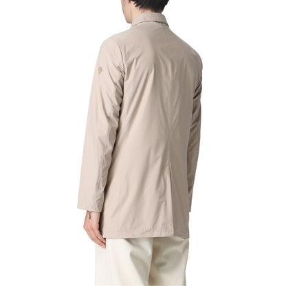 Beige Recycled Polyester Men Trench Coat