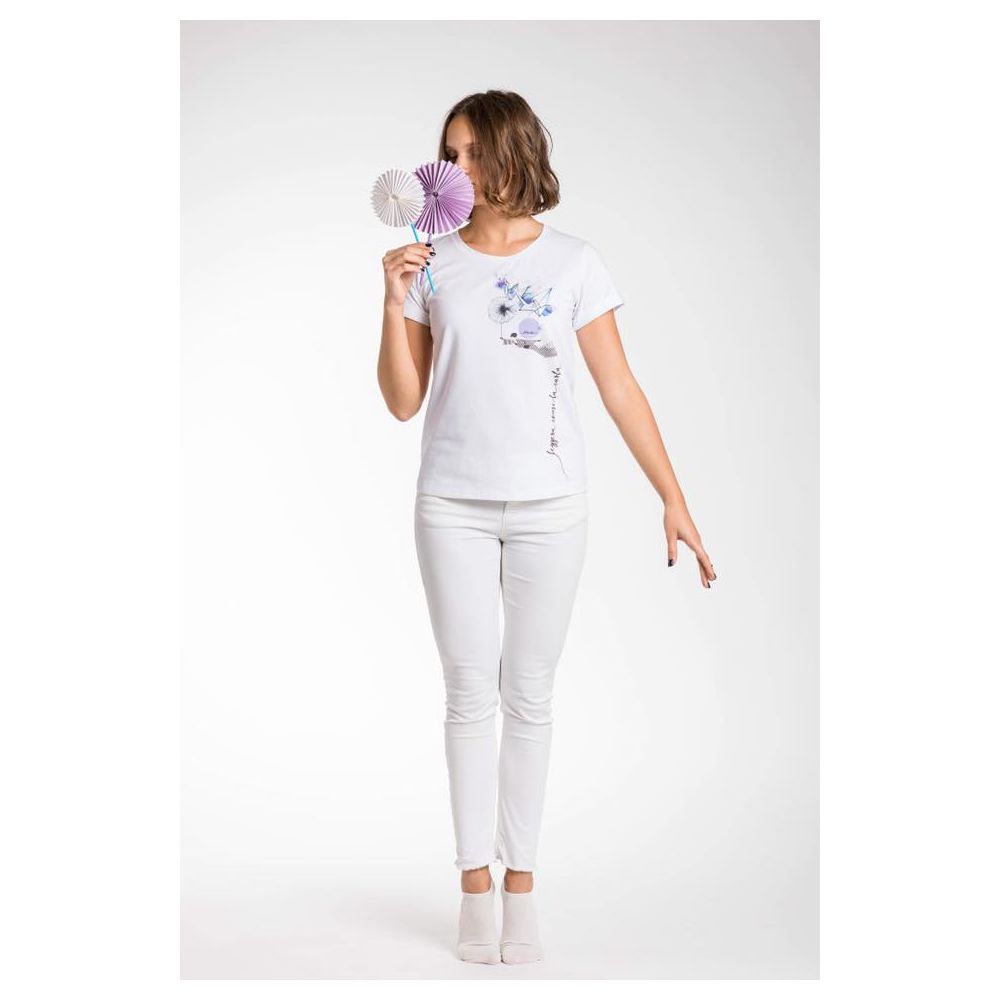 White Viscose Women T-Shirt