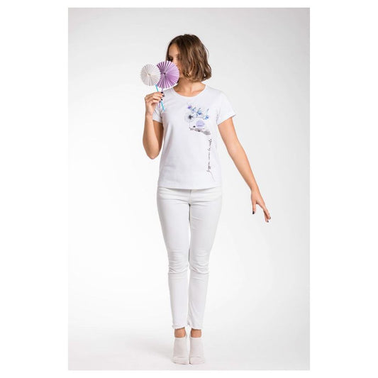White Viscose Women T-Shirt