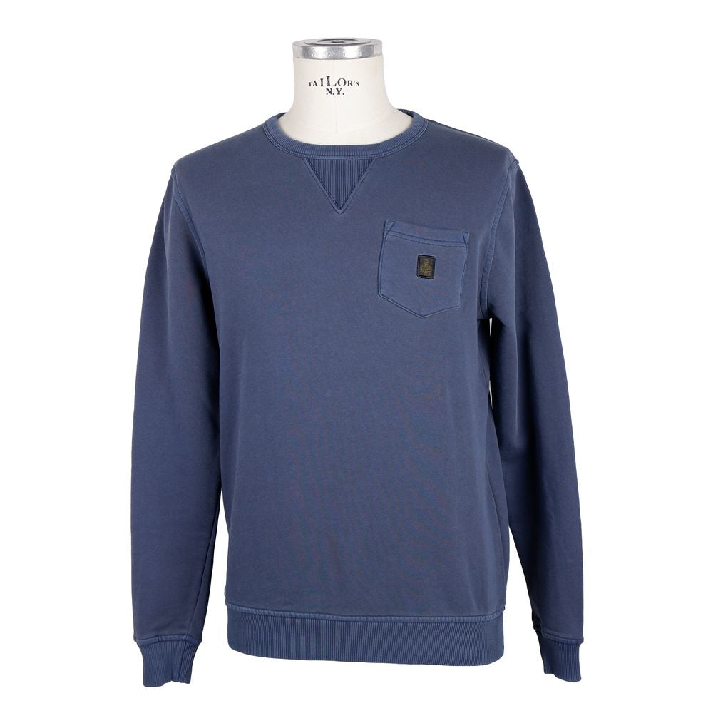 Blue Cotton Men Sweater with Chest Pocket