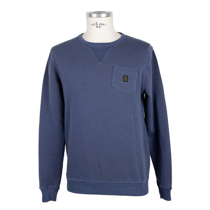 Blue Cotton Men Sweater with Chest Pocket