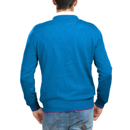 Blue Cotton Men Sweater