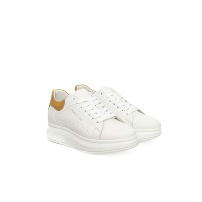 White Cowhide Women Platform Sneaker
