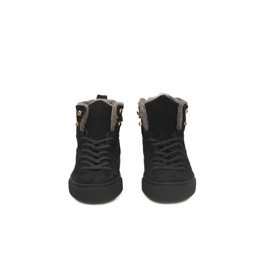 Black Cowhide Women High Sneaker