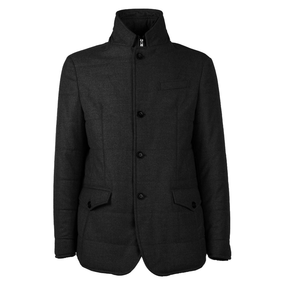 Black Wool Men's Jacket with Cashmere Touch
