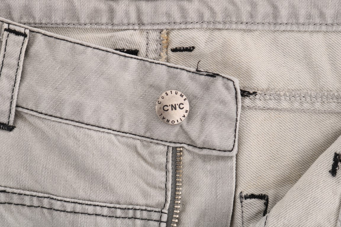 Gray Wash Cotton Slim Jeans