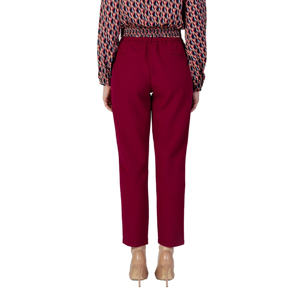 Bordeaux Polyester Casual Pants