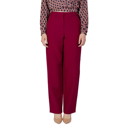Bordeaux Polyester Casual Pants