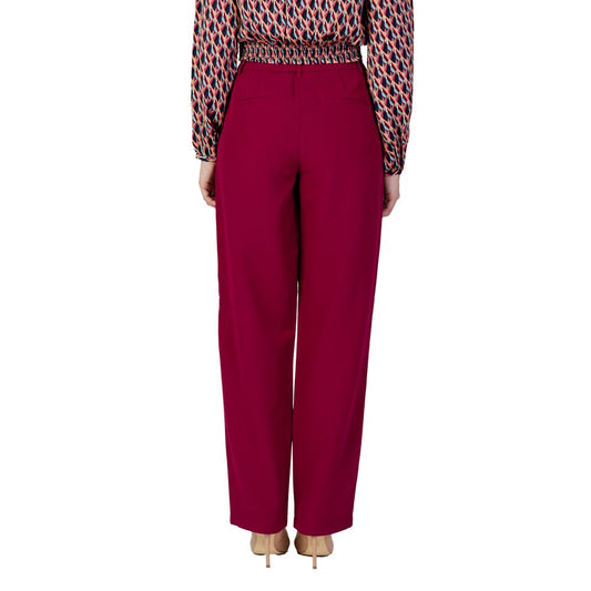 Bordeaux Polyester Casual Pants