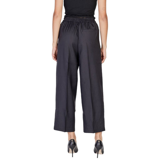 Black Polyester Casual Pants