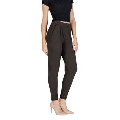 Brown Polyester Casual Pants