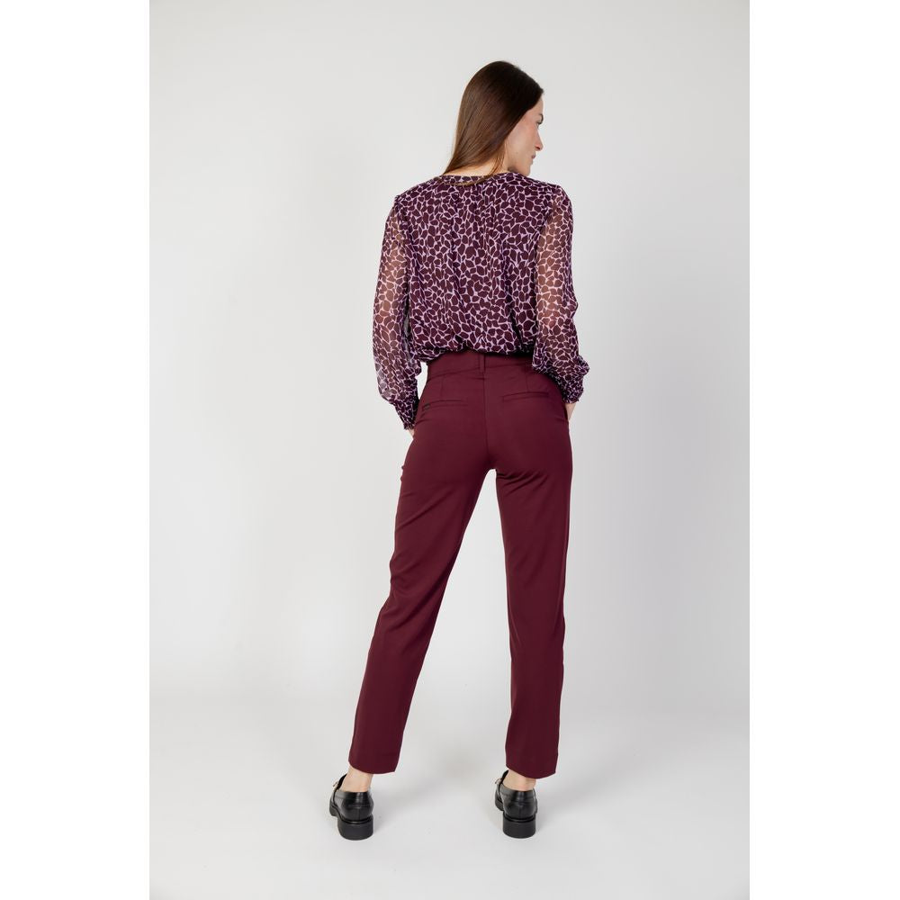 Bordeaux Polyester Casual Pants