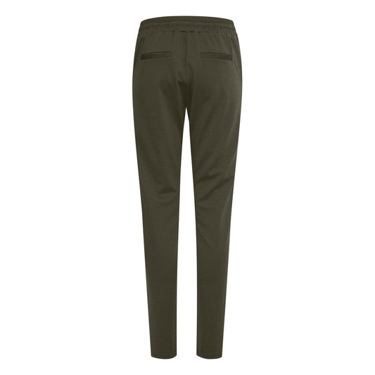 Green Polyester Casual Pants