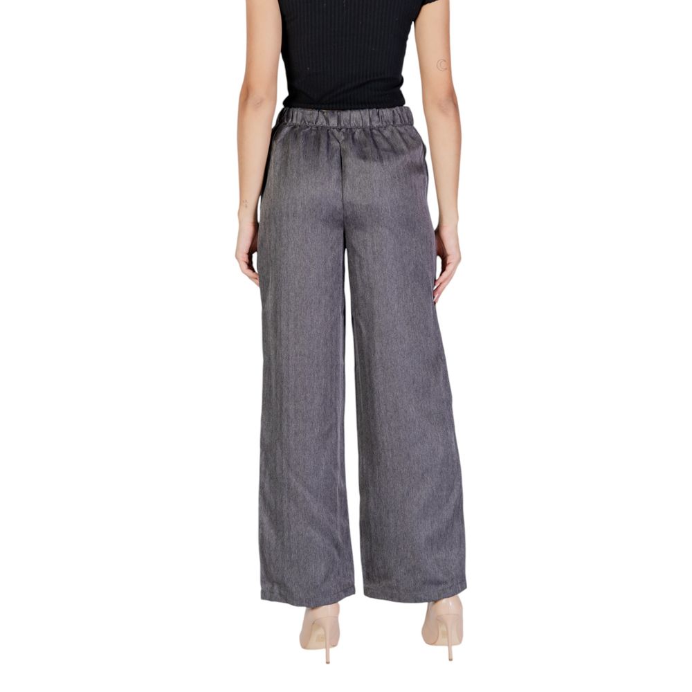Gray Polyester Casual Pants
