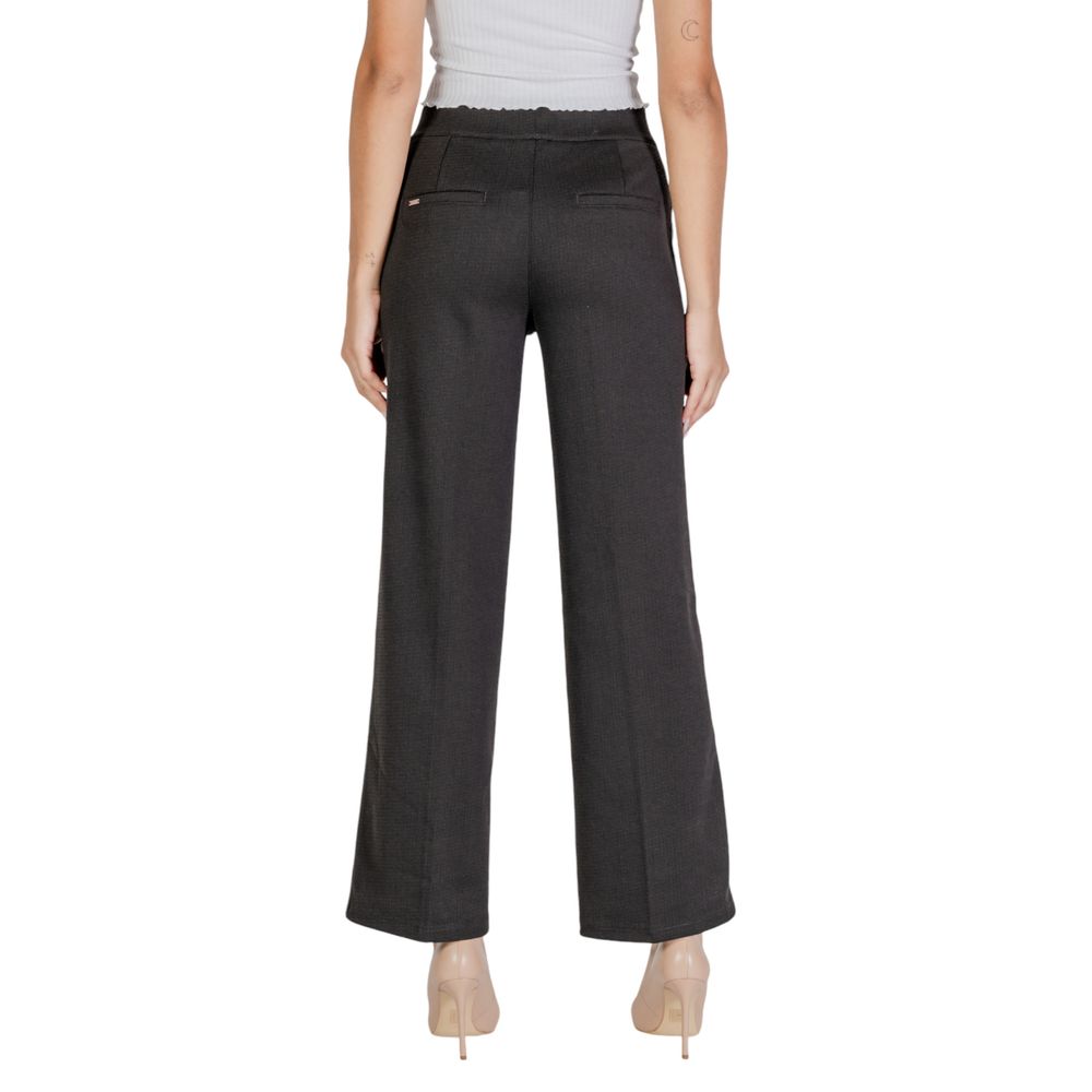 Black Polyester Casual Pants