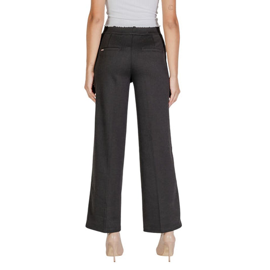 Black Polyester Casual Pants