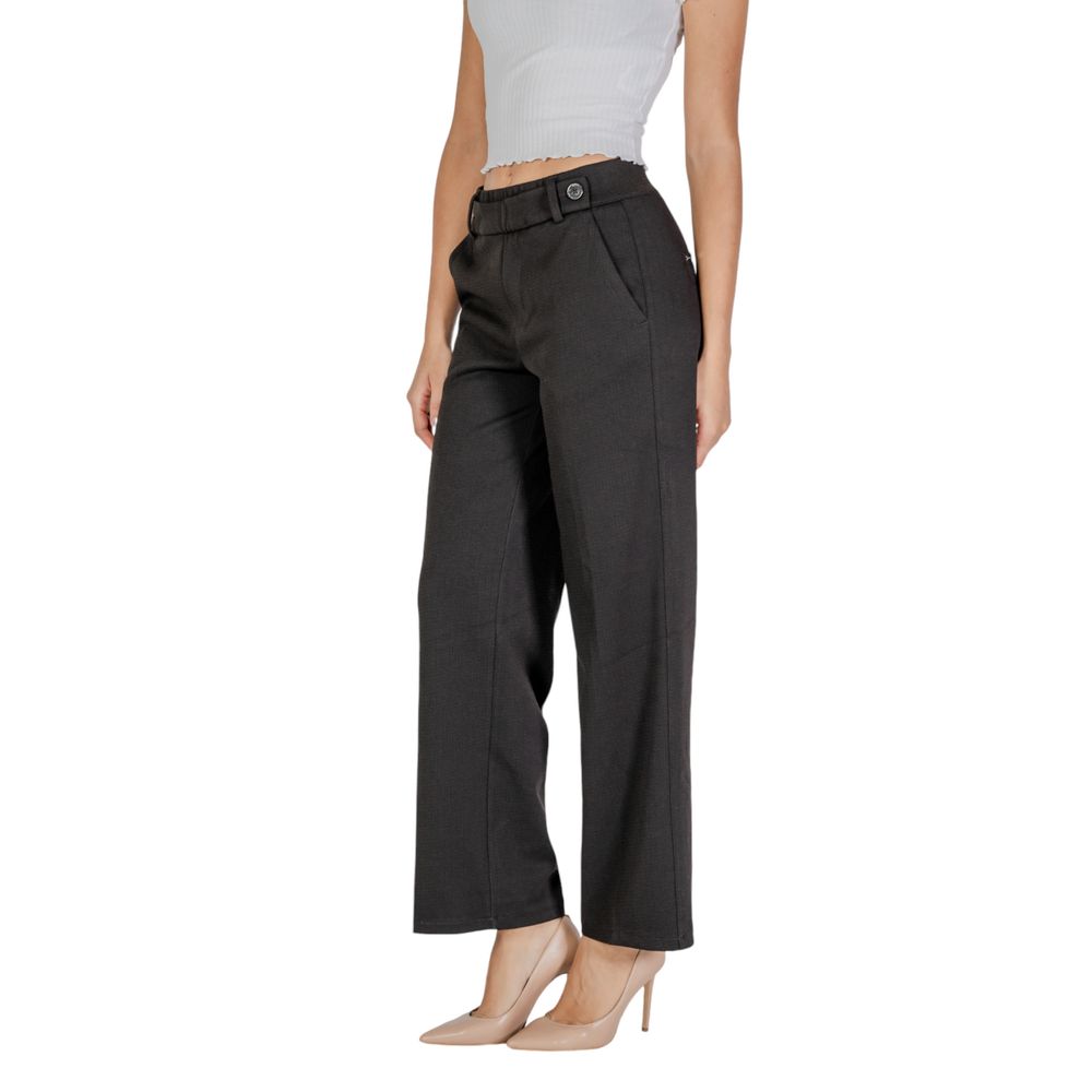 Black Polyester Casual Pants