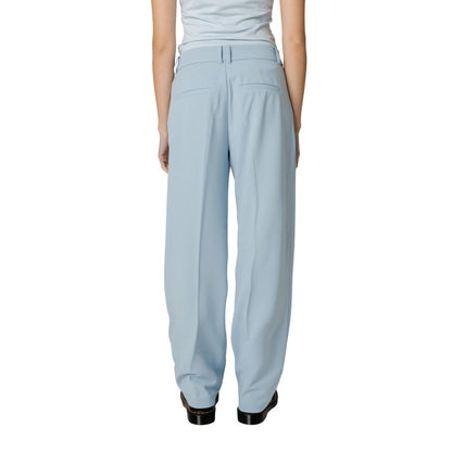 Blue Polyester Casual Pants