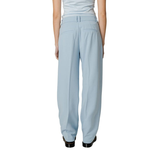 Blue Polyester Casual Pants