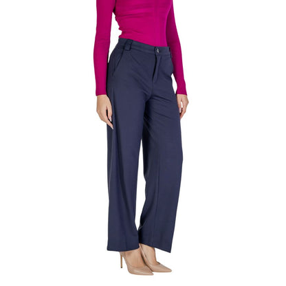 Blue Viscose Casual Pants