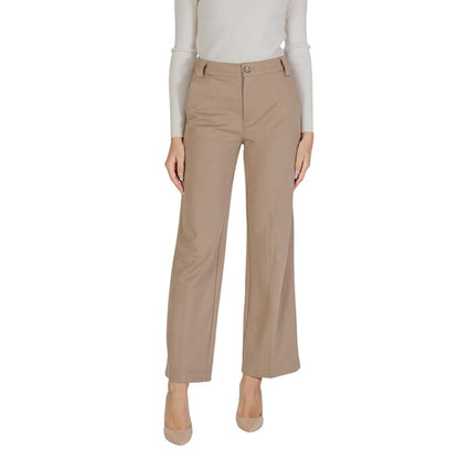Beige Viscose Casual Pants