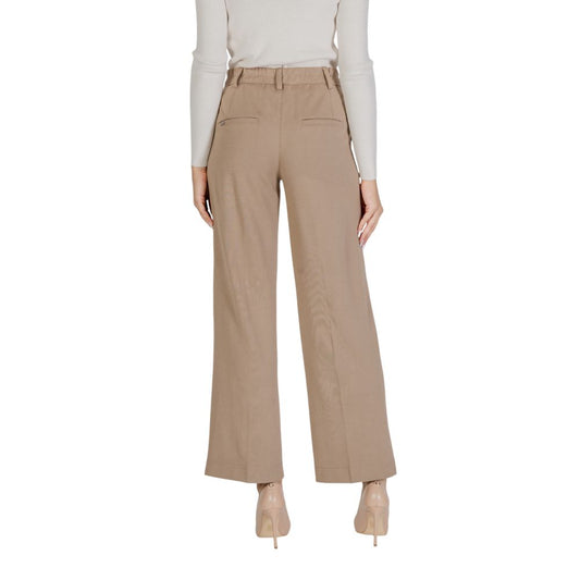 Beige Viscose Casual Pants