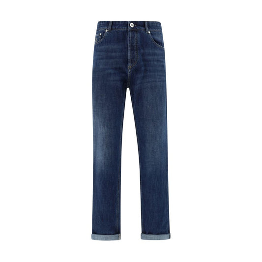 Blue Cotton Straight-Leg Jeans