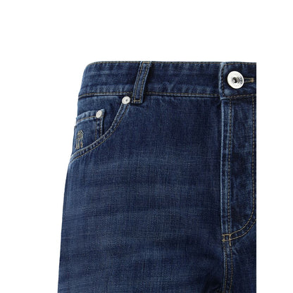 Blue Cotton Straight-Leg Jeans