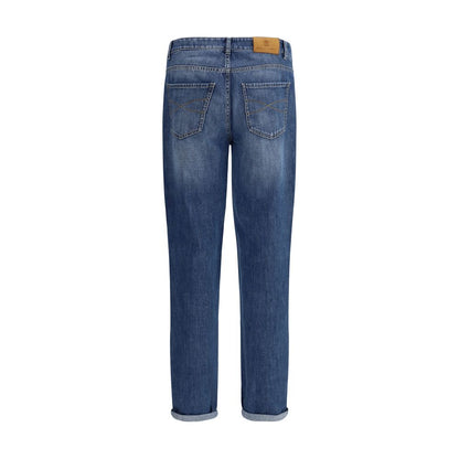 Blue Cotton Straight-Leg Jeans